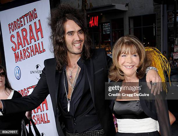 Actor Russell Brand and mom arrive at Universal Pictures' World Premiere of "Forgetting Sarah Marshall" on April 10, 2008 at Grauman's Chinese...