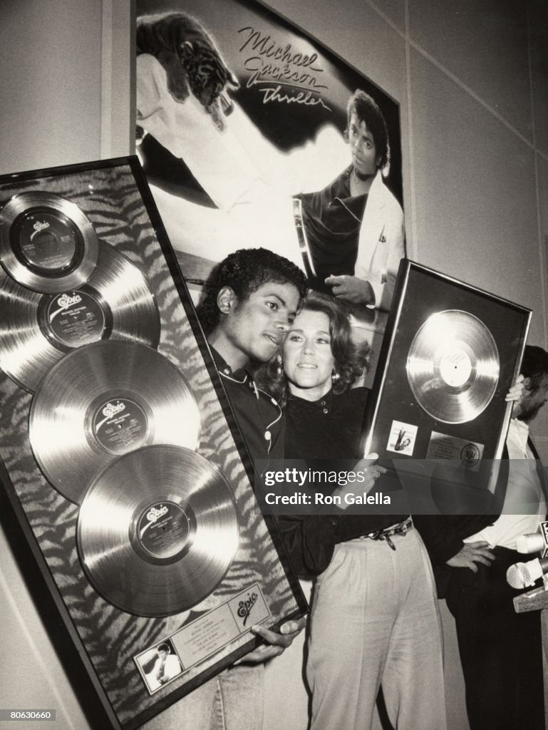 Michael Jackson presented a Platinum Award for "Thriller"