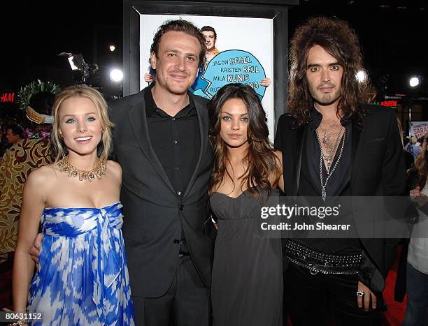 Actress Kristen Bell, writer/actor Jason Segel, actress Mila Kunis, and actor Russell Brand attend Universal Pictures' World Premiere of Forgetting...