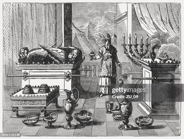 illustrazioni stock, clip art, cartoni animati e icone di tendenza di sacred devices of tabernacle (exodus 37), incisione su legno, pubblicato nel 1886 - synagogue