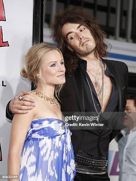 Actors Kristen Bell and Russell Brand arrive at the premiere of Universal Picture's "Forgetting Sarah Marshall" at the Chinese Theater on April 10,...