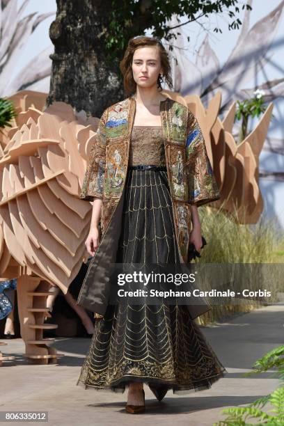 Model walks the runway during the Christian Dior Haute Couture Fall/Winter 2017-2018 show as part of Haute Couture Paris Fashion Week on July 3, 2017...