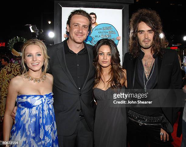 Actress Kristen Bell, writer/actor Jason Segel, actress Mila Kunis, and actor Russell Brand attend Universal Pictures' World Premiere of Forgetting...
