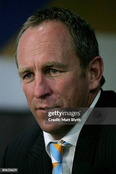 Titans coach John Cartwright talks to the media after the round five NRL match between the Parramatta Eels and the Gold Coast Titans at Parramatta...