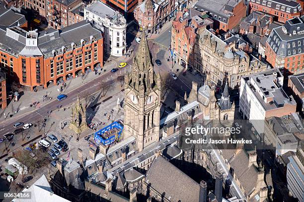 Aerial view of Manchester Town Hall and Albert Square, on March 28, 2008 in Manchester, UK.