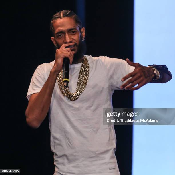 Nipsey Hussle modaerates a panel on boad the Summer Fest Cruise on July 2, 2017 in At Sea, Bahamas.