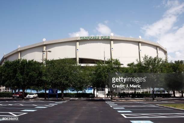 Exterior general view of Tropicana Field prior to the opening day game between the Seattle Mariners and the Tampa Bay Rays on April 8, 2008 at...