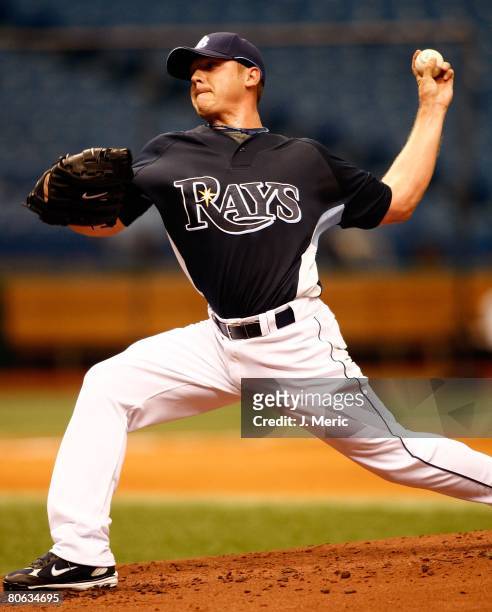 Injured pitcher Scott Kazmir of the Tampa Bay Rays gets some work prior to game against the Seattle Mariners on April 8, 2008 at Tropicana Field in...