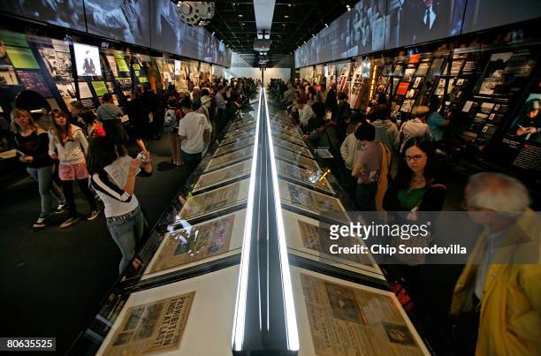 The public gets its first look at the "News History" section of The Newseum during its grand opening April 11, 2008 in Washington, DC. The...
