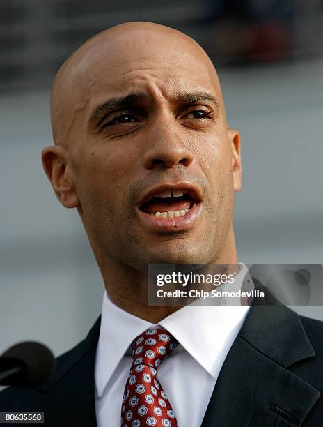 District of Columbia Mayor Adrian Fenty speaks during the grand opening of the news museum April 11, 2008 in Washington, DC. The 250,000-square-foot...