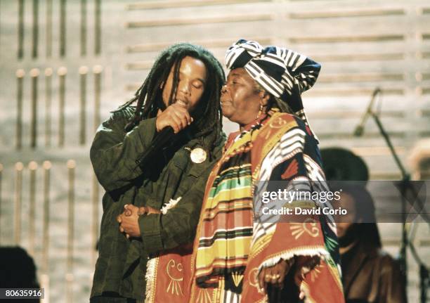 Cedella Booker Marley and her grandson Stephen Marley at the One Love Bob Marley Tribute concert on December 19 1999 in Oracabessa, Jamaica.