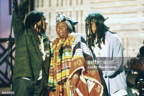 Cedella Booker Marley and her grandsons Stephen Marley and Damian Marley at the One Love Bob Marley Tribute concert on December 19 1999 in...