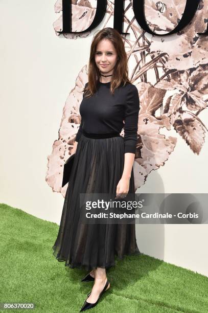 Felicity Jones attends the Christian Dior Haute Couture Fall/Winter 2017-2018 show as part of Haute Couture Paris Fashion Week on July 3, 2017 in...
