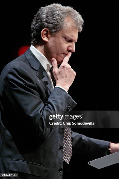 New York Times Chairman Arthur Sulzberger addresses the dedication ceremony of the Newseum April 11, 2008 in Washington, DC. The 250,000-square-foot...