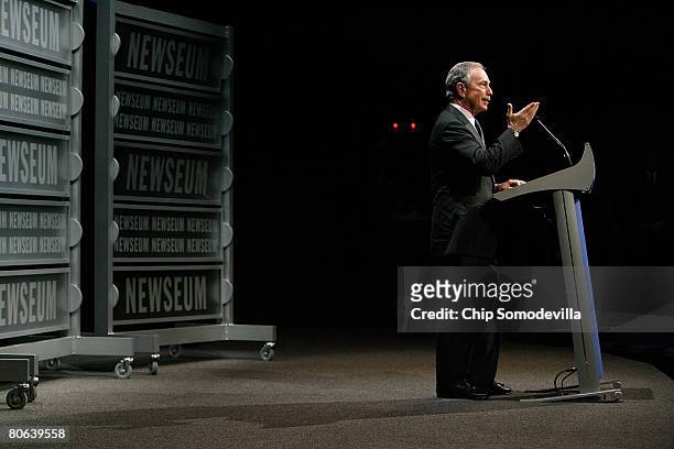 New York City Mayor Michael Bloomberg addresses the dedication ceremony of the Newseum April 11, 2008 in Washington, DC. The 250,000-square-foot...