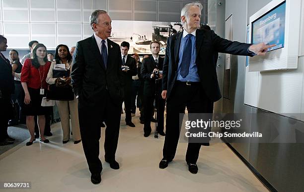 New York City Mayor Michael Bloomberg gets a tour of the exhibit his company sponsored from Newseum Trustee and former Los Angeles Times Editor...
