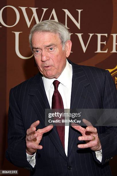 Dan Rather answers questions at a press conference after a Symposium on Nuclear Nonproliferation and Global Politics held at Rowan University on...