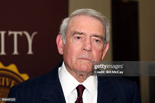 Dan Rather answers questions at a press conference after a Symposium on Nuclear Nonproliferation and Global Politics held at Rowan University on...