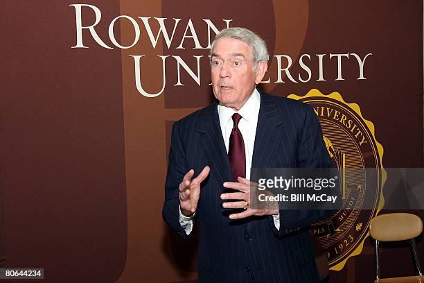 Dan Rather answers questions at a press conference after a Symposium on Nuclear Nonproliferation and Global Politics held at Rowan University on...