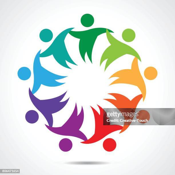 stockillustraties, clipart, cartoons en iconen met multi-etnische groep mensen gemeenschap, eenheid, vriendschap en solidariteit - school logo