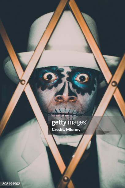 voodoo sugar skull spooky man portrait - voodoo stock pictures, royalty-free photos & images