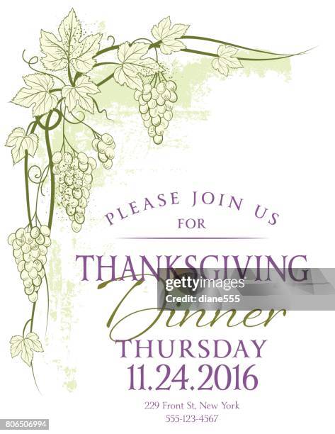 illustrazioni stock, clip art, cartoni animati e icone di tendenza di modello di invito per il ringraziamento della vite autunnale - aceto