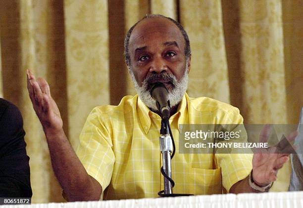 Haitian President Rene Preval speaks at a press conference on Port-au-Prince on April 12, 2008 after the Haitian Parliament voted to censure the...