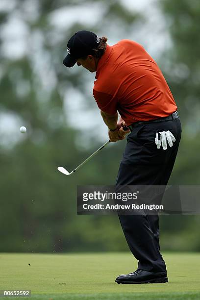 Phil Mickelson hits a pitch shot from the third green during the third round of the 2008 Masters Tournament at Augusta National Golf Club on April...