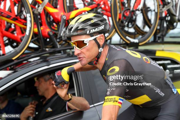 Thomas Voeckler of France riding for Direct Energie rides in the peloton during stage three of the 2017 Le Tour de France, a 212.5km stage from...