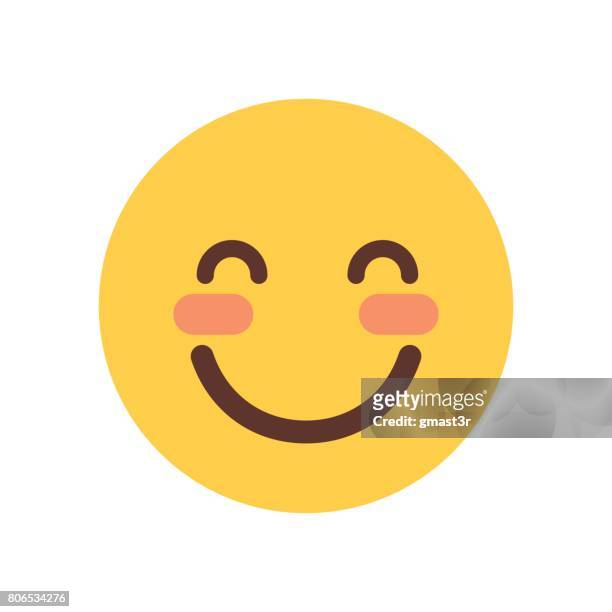 Sonrientes De Dibujos Animados Cara Tímidos Ojos Cerrados Emoji Personas  Emoción Icono Amarillo Ilustración de stock - Getty Images