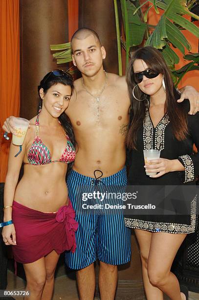 Personalities Kourtney Kardashian, Robert Kardashian and Khloe Kardashian attend the TAO Beach Grand Summer Opening 2008 at TAO Beach in The Venetian...