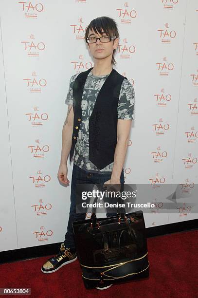 Fashion designer Christian Siriano arrives at the TAO Beach Grand Summer Opening 2008 at TAO Beach in The Venetian Hotel and Casino Resort on April...