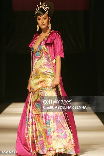 Model displays a creation by Moroccan designer Najia Abadi during the 2009 Fashion show 'Mode in Morocco' on April 12, 2008 in Casablanca. AFP...