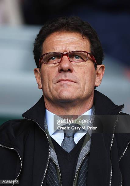 England Manager Fabio Capello looks on during the Barclays Premier League match between Liverpool and Blackburn Rovers at Anfield on April 13, 2008...