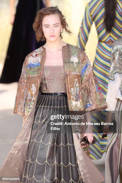 Model walks the runway during the Christian Dior Haute Couture Fall/Winter 2017-2018 show as part of Haute Couture Paris Fashion Week on July 3, 2017...