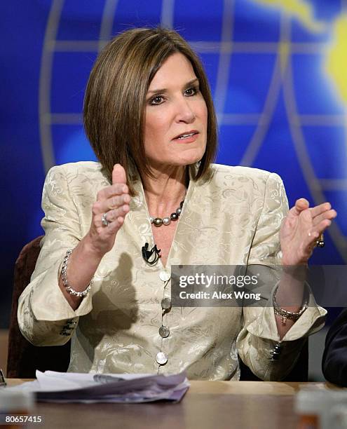 Republican strategist Mary Matalin speaks during a taping of "Meet the Press" at the NBC studios April 13, 2008 in Washington, DC. Matalin discussed...