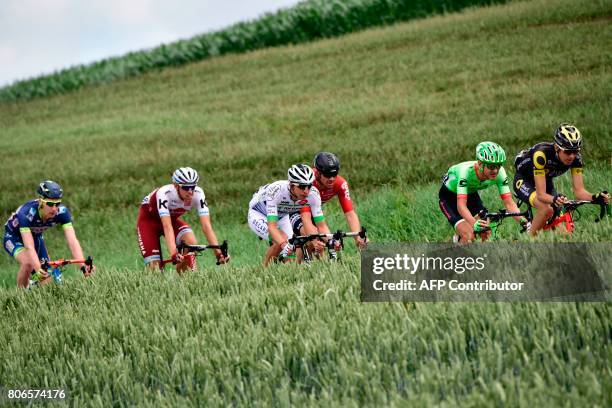 France's Romain Sicard, USA's Nathan Brown, Australia's Adam Hansen, France's Romain Hardy, Germany's Nils Politt and Belgium's Frederik Backaert...