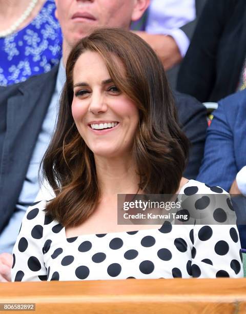 Catherine, Duchess of Cambridge attends day one of the Wimbledon Tennis Championships at Wimbledon on July 3, 2017 in London, United Kingdom.