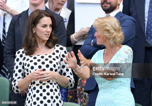 Catherine, Duchess of Cambridge and Gill Brook attend day one of the Wimbledon Tennis Championships at Wimbledon on July 3, 2017 in London, United...