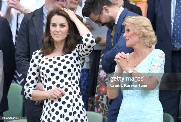 Catherine, Duchess of Cambridge and Gill Brook attend day one of the Wimbledon Tennis Championships at Wimbledon on July 3, 2017 in London, United...