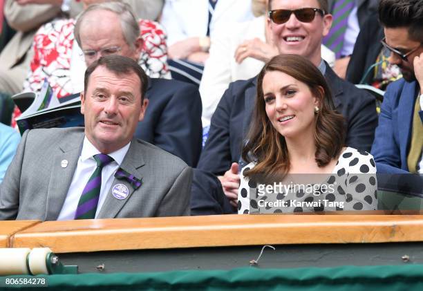 Philip Brook and Catherine, Duchess of Cambridge attend day one of the Wimbledon Tennis Championships at Wimbledon on July 3, 2017 in London, United...