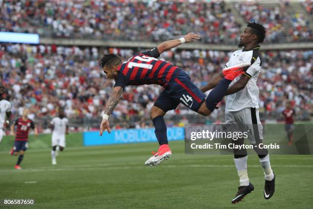 July 1st: Dom Dwyer of the United States is challenged by Jerry Akaminko of Ghana during the United States Vs Ghana International Soccer Friendly...