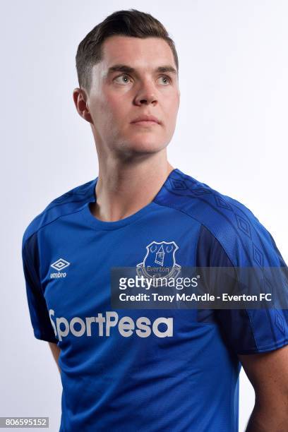 New Everton signing Michael Keane poses for a photo at USM Finch Farm on July 3, 2017 in Halewood, England.