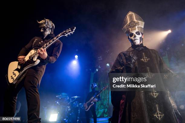 Papa Emeritus III and Nameless Ghoul of Ghost perform at The Warfield Theater on July 2, 2017 in San Francisco, California.