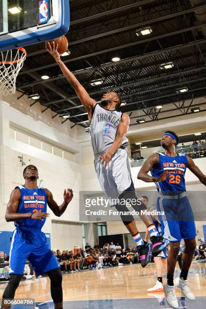 Markel Brown of the Oklahoma City Thunder shoots a lay up against the New York Knicks on July 3, 2017 during the 2017 Summer League at Amway Center...