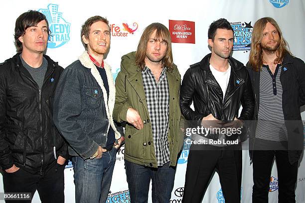 Maroon 5 band members Matt Flynn, Jesse Carmichael, Mickey Madden, Adam Levine, and James Valentine arrives for the "Night of Too Many Stars: An...