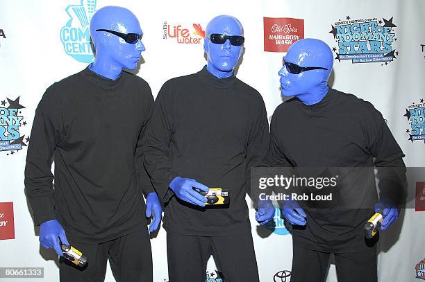 The Blue Man Group arrives for the "Night of Too Many Stars: An Overbooked Benefit for Autism Education" presented by Comedy Central at the Beacon...