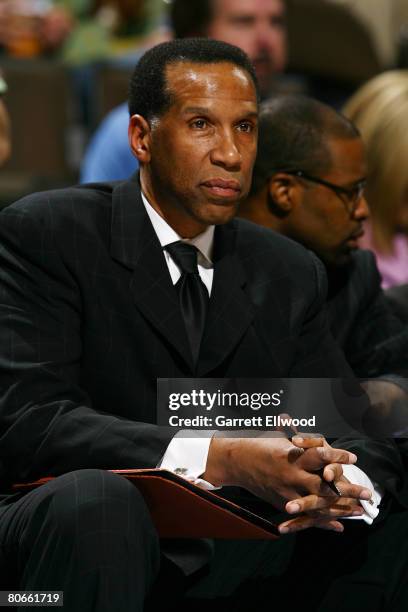 Assistant coach Adrian Dantley of the Denver Nuggets is honored for making the Hall of Fame during the fourth quarter of the game against the Houston...