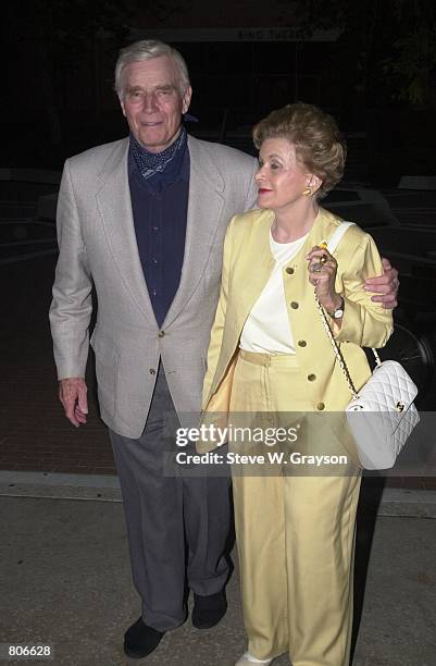 Actor Charlton Heston and wife arrive at the screening of "Soylent Green" August 12, 2000 at the Eileen Norris Theater on the campus of USC in Los...