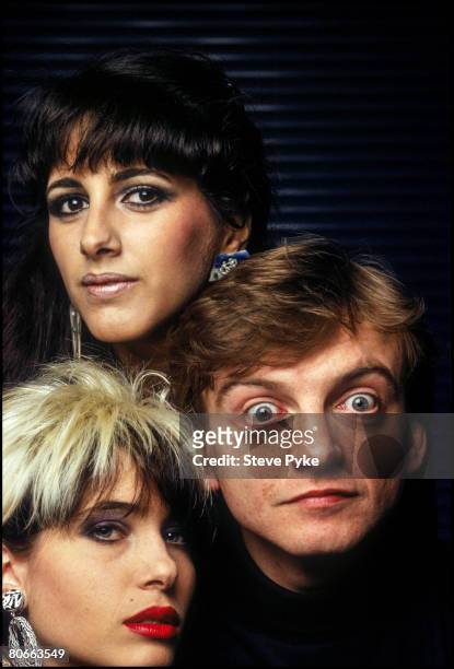 English vocalist and songwriter Mark E. Smith with his wife, American guitarist Brix Smith, and American keyboard player Marcia Schofield of British...